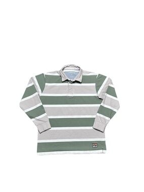 Orvis Men's Rugby Shirt Striped Long Sleeves Green Medium 100% Cotton